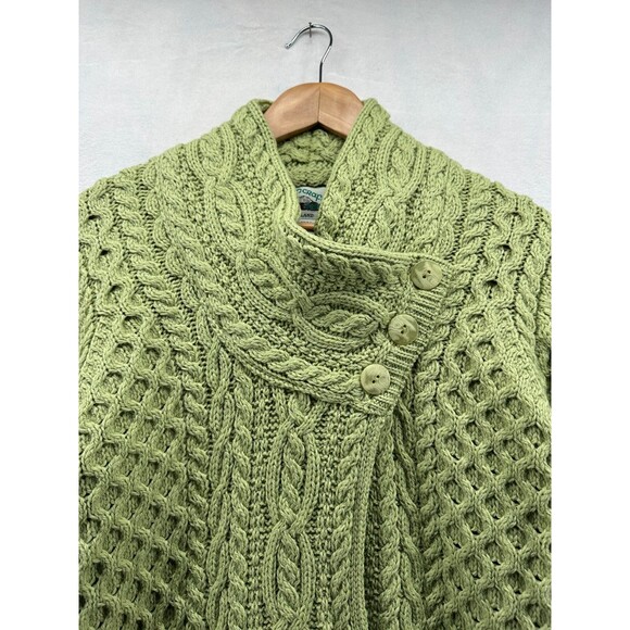 Aran Crafts Ireland Merino Wool Long Cardigan Sweater Size S Chunky Knit Green - Picture 3 of 9